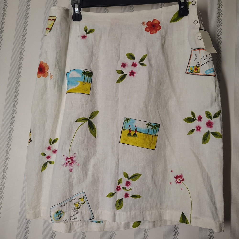 Hot Cotton A-Line Skirt with Floral and Scenic Accents Size Large